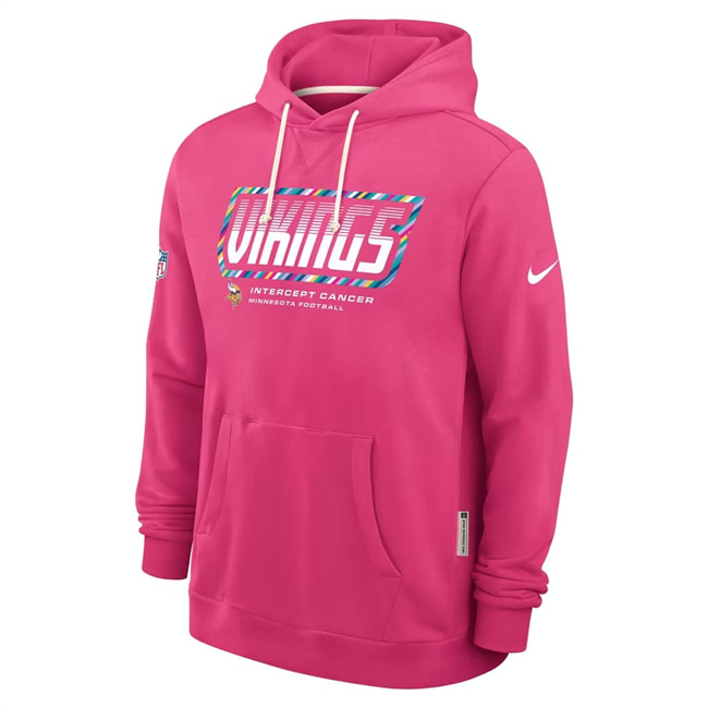 Men's Pink Minnesota Vikings 2026 Crucial Catch Sideline Standard Issue Dri-FIT Pullover Hoodie